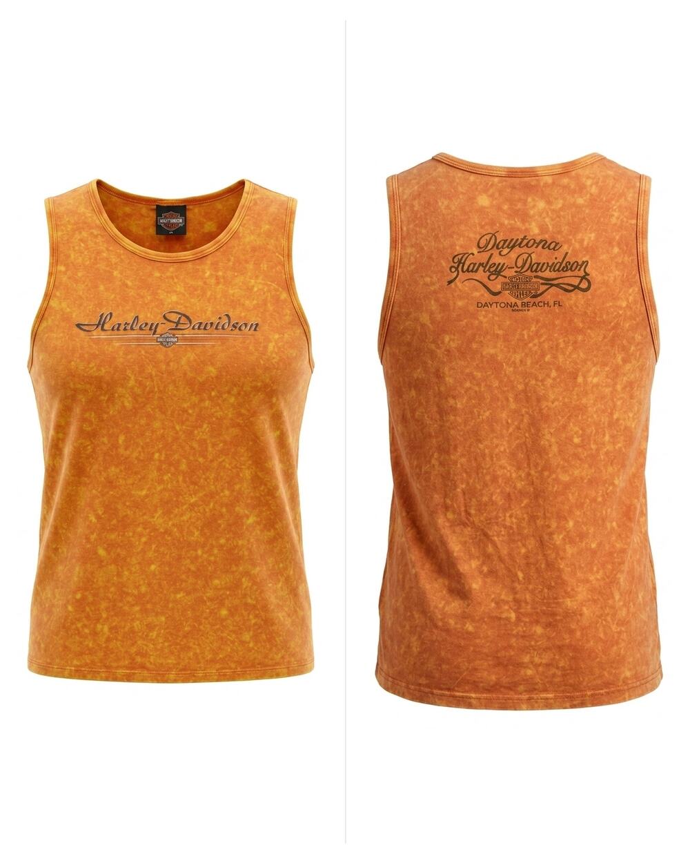 Vintage Harley-Davidson Orange Acid Wash Crew Neck Tank Top Women Size 2X